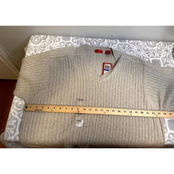 Izod 100% Cotton Beige V-Neck Cable Knit Sweater, NWT, Mens XL, $65 Retail - Picture 11 of 14